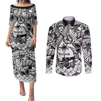 Guam Hafa Adai Guasali Flowers Couples Matching Puletasi and Long Sleeve Button Shirt LT9 Black - Polynesian Pride