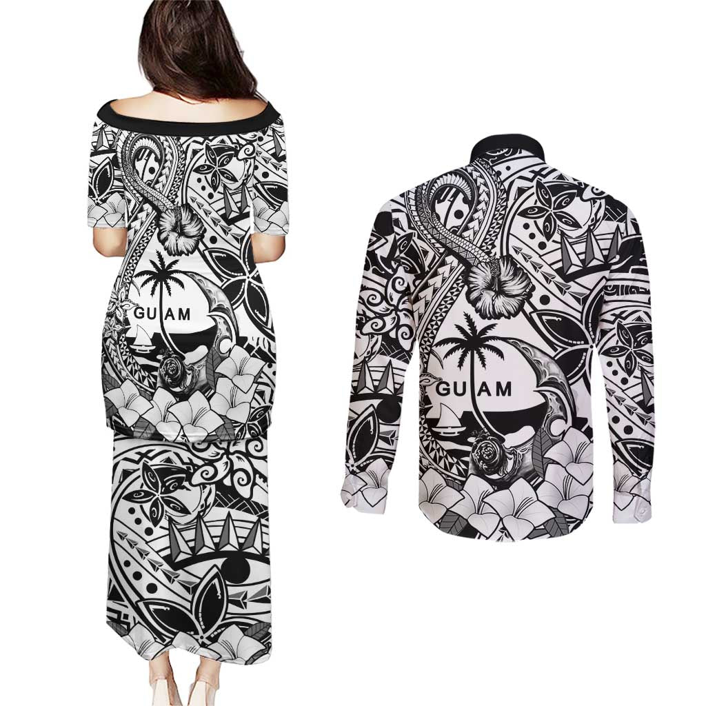 Guam Hafa Adai Guasali Flowers Couples Matching Puletasi and Long Sleeve Button Shirt LT9 - Polynesian Pride