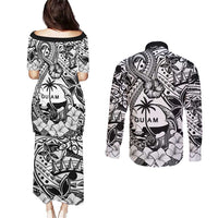 Guam Hafa Adai Guasali Flowers Couples Matching Puletasi and Long Sleeve Button Shirt LT9 - Polynesian Pride