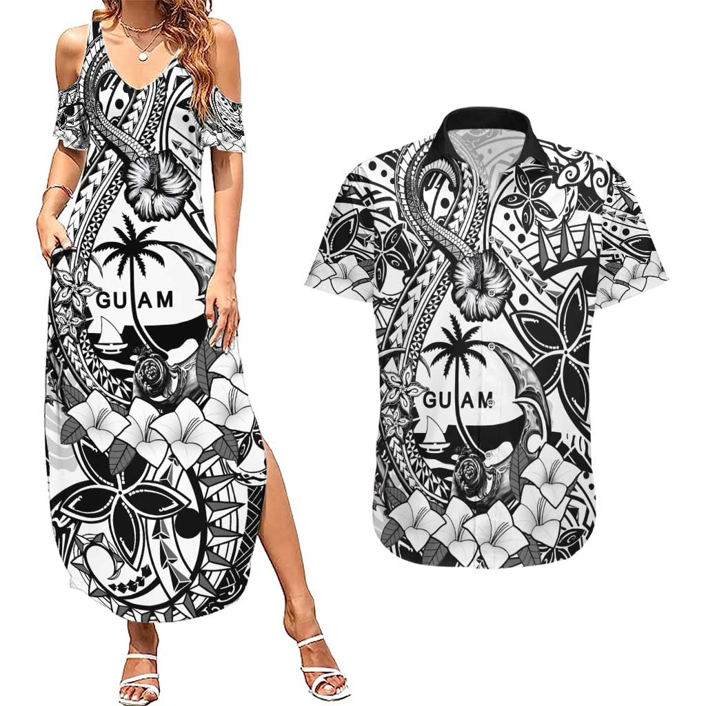 Guam Hafa Adai Guasali Flowers Couples Matching Summer Maxi Dress and Hawaiian Shirt LT9 Black - Polynesian Pride