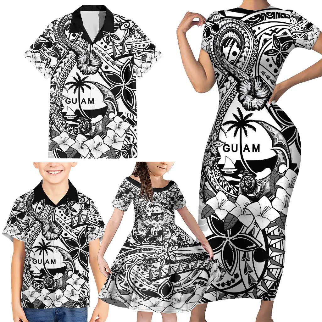 Guam Hafa Adai Guasali Flowers Family Matching Short Sleeve Bodycon Dress and Hawaiian Shirt