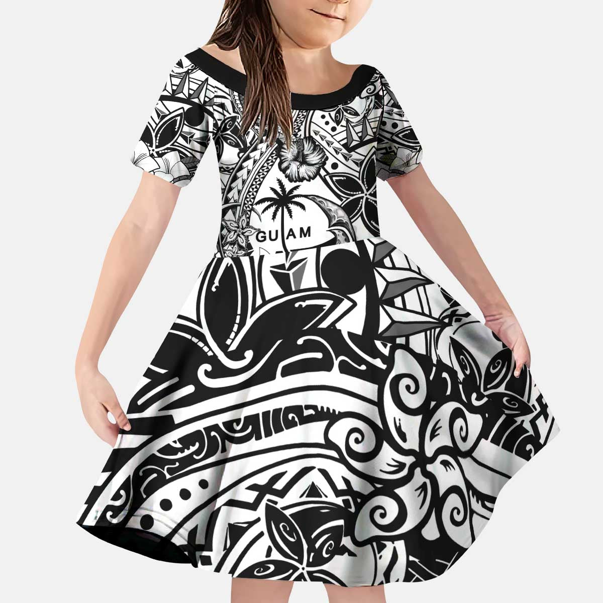 Guam Hafa Adai Guasali Flowers Kid Short Sleeve Dress