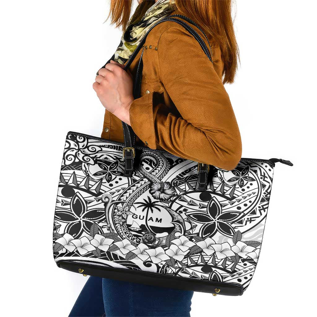 Guam Hafa Adai Guasali Flowers Leather Tote Bag LT9 Black - Polynesian Pride