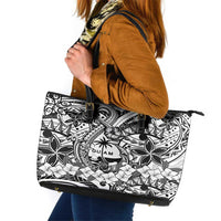 Guam Hafa Adai Guasali Flowers Leather Tote Bag LT9 Black - Polynesian Pride