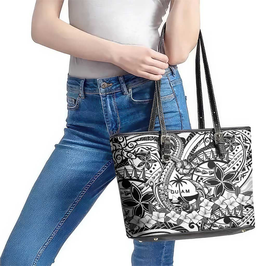 Guam Hafa Adai Guasali Flowers Leather Tote Bag LT9 - Polynesian Pride
