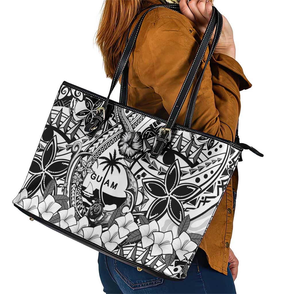 Guam Hafa Adai Guasali Flowers Leather Tote Bag LT9 - Polynesian Pride