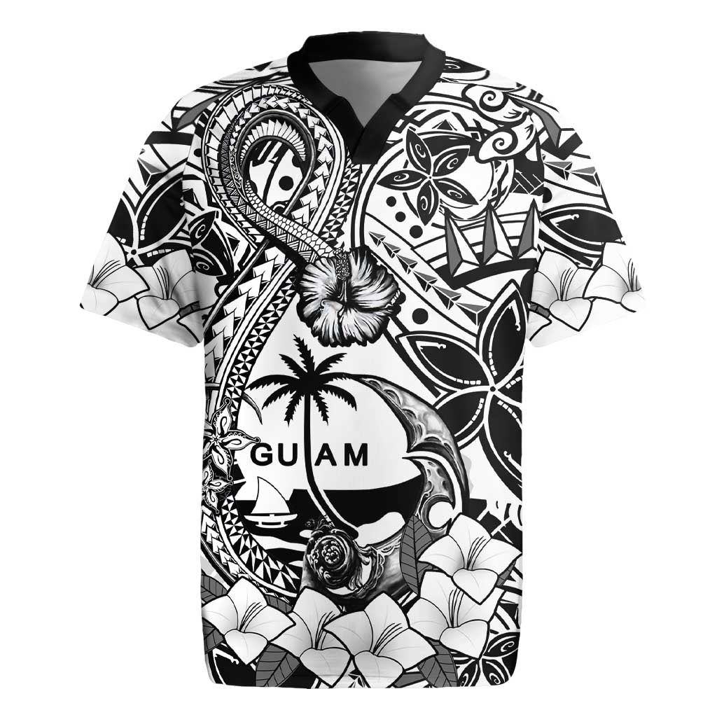 Guam Hafa Adai Guasali Flowers Rugby Jersey LT9 Black - Polynesian Pride