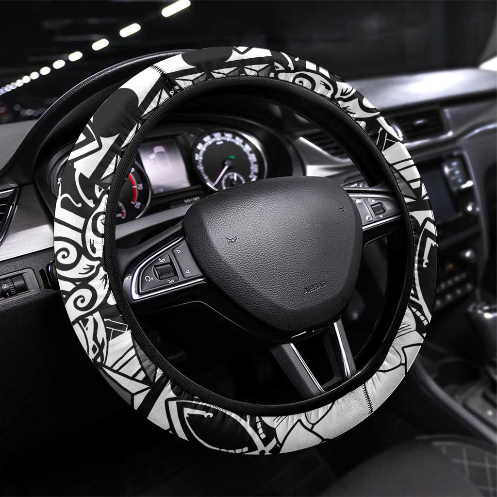 Guam Hafa Adai Guasali Flowers Steering Wheel Cover LT9 Universal Fit Black - Polynesian Pride