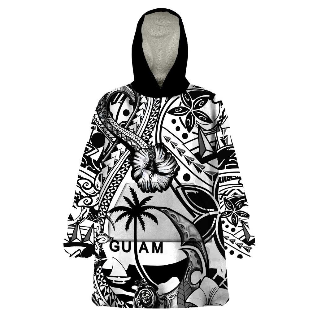 Guam Hafa Adai Guasali Flowers Wearable Blanket Hoodie LT9 One Size Black - Polynesian Pride