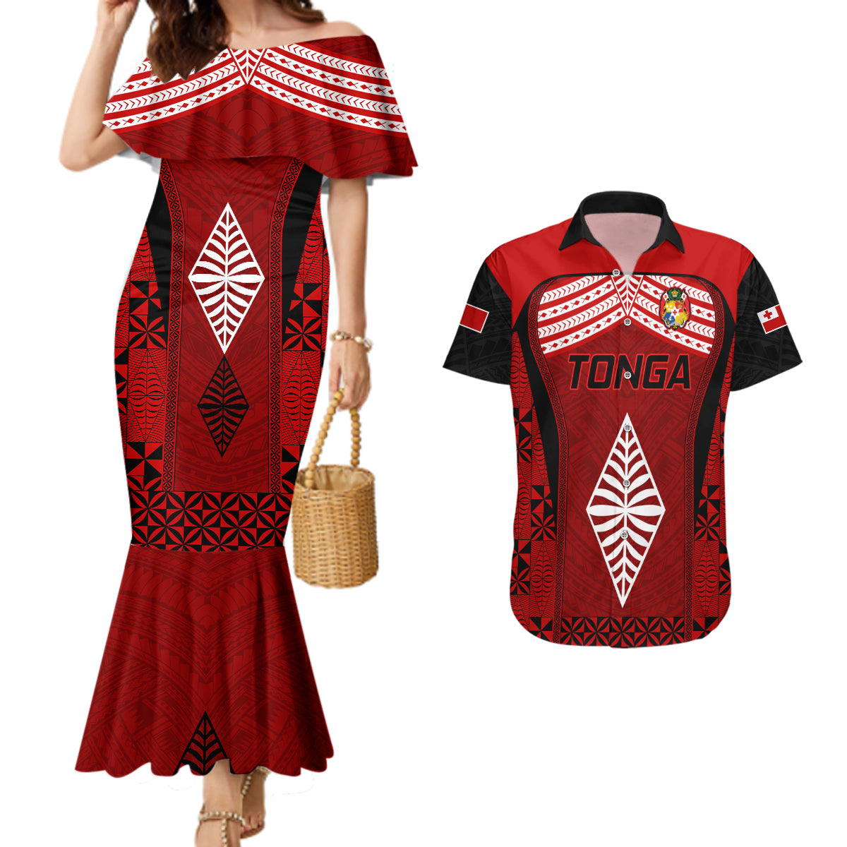 Tonga Rugby Couples Matching Mermaid Dress and Hawaiian Shirt Go Champions World Cup 2023 Ngatu Unique LT9 Red - Polynesian Pride