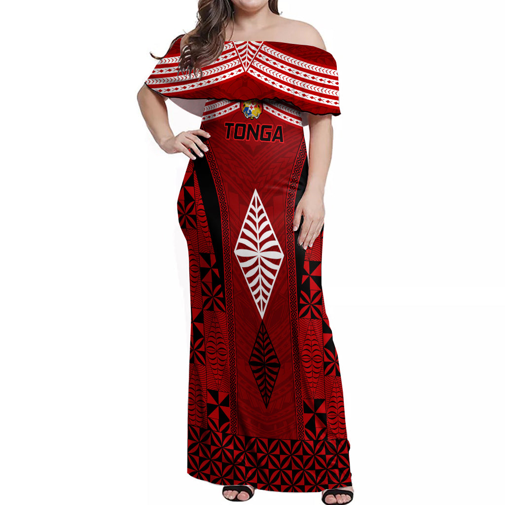 Tonga Rugby Off Shoulder Maxi Dress Go Champions World Cup 2023 Ngatu Unique LT9 Women Red - Polynesian Pride