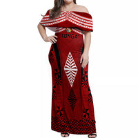 Tonga Rugby Off Shoulder Maxi Dress Go Champions World Cup 2023 Ngatu Unique LT9 Women Red - Polynesian Pride