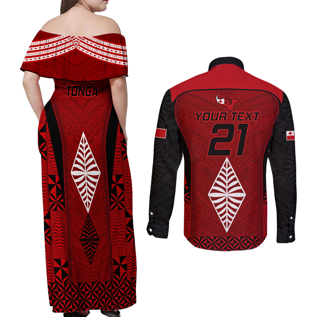 Custom Tonga Rugby Couples Matching Off Shoulder Maxi Dress and Long Sleeve Button Shirts Go Champions World Cup 2023 Ngatu Unique LT9 - Polynesian Pride