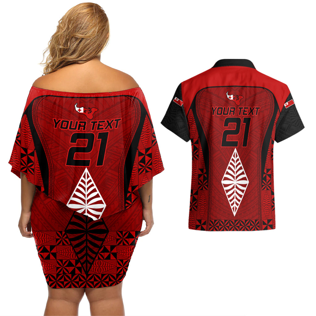 Custom Tonga Rugby Couples Matching Off Shoulder Short Dress and Hawaiian Shirt Go Champions World Cup 2023 Ngatu Unique LT9 - Polynesian Pride