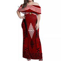 Custom Tonga Rugby Off Shoulder Maxi Dress Go Champions World Cup 2023 Ngatu Unique LT9 Women Red - Polynesian Pride