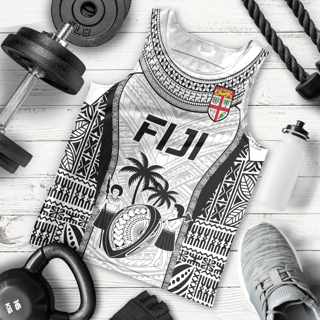 Fiji Rugby Men Tank Top Go Champions World Cup 2023 Tapa Unique White Vibe LT9 White - Polynesian Pride