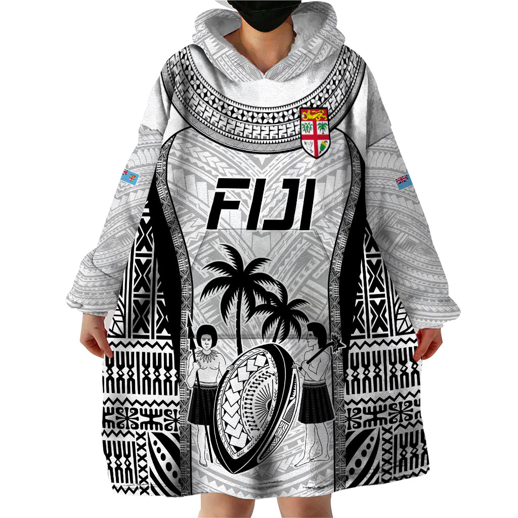 Fiji Rugby Wearable Blanket Hoodie Go Champions World Cup 2023 Tapa Unique White Vibe LT9 - Polynesian Pride