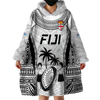 Fiji Rugby Wearable Blanket Hoodie Go Champions World Cup 2023 Tapa Unique White Vibe LT9 - Polynesian Pride