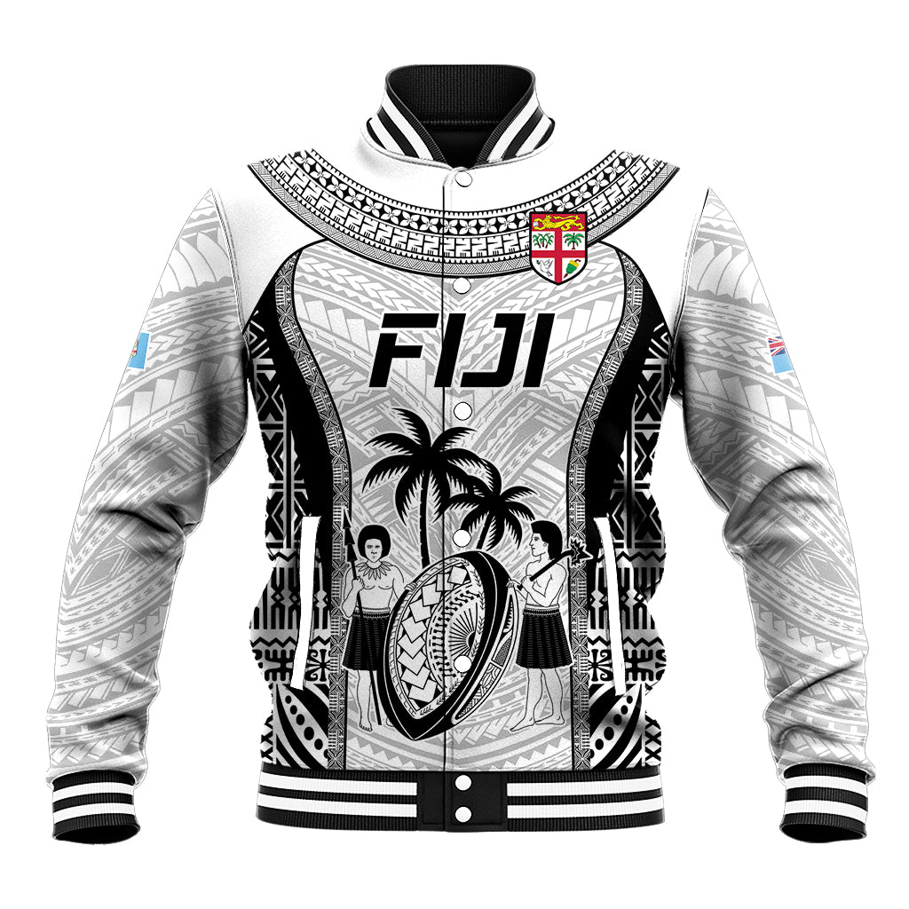 Custom Fiji Rugby Baseball Jacket Go Champions World Cup 2023 Tapa Unique White Vibe LT9 Unisex White - Polynesian Pride