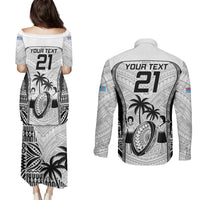 Custom Fiji Rugby Couples Matching Puletasi Dress and Long Sleeve Button Shirts Go Champions World Cup 2023 Tapa Unique White Vibe LT9 - Polynesian Pride