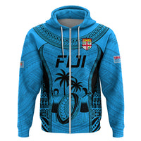 Fiji Rugby Hoodie Go Champions World Cup 2023 Tapa Unique Blue Vibe LT9 Zip Hoodie Blue - Polynesian Pride