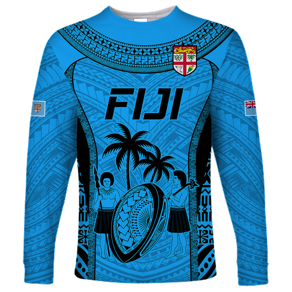 Fiji Rugby Long Sleeve Shirt Go Champions World Cup 2023 Tapa Unique Blue Vibe LT9 Unisex Blue - Polynesian Pride