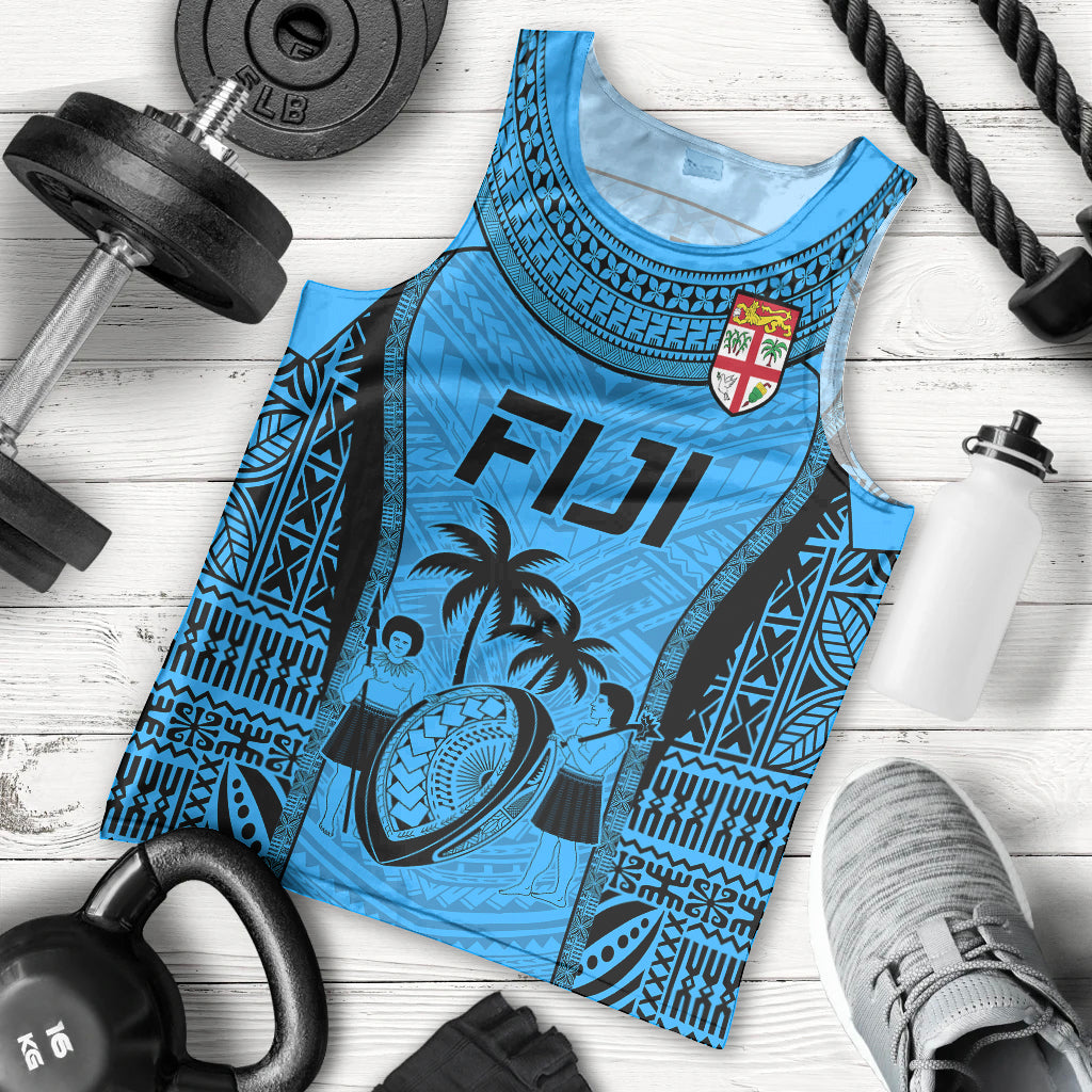 Fiji Rugby Men Tank Top Go Champions World Cup 2023 Tapa Unique Blue Vibe LT9 Blue - Polynesian Pride