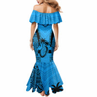 Fiji Rugby Mermaid Dress Go Champions World Cup 2023 Tapa Unique Blue Vibe LT9 - Polynesian Pride