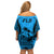 Fiji Rugby Off Shoulder Short Dress Go Champions World Cup 2023 Tapa Unique Blue Vibe LT9 - Polynesian Pride