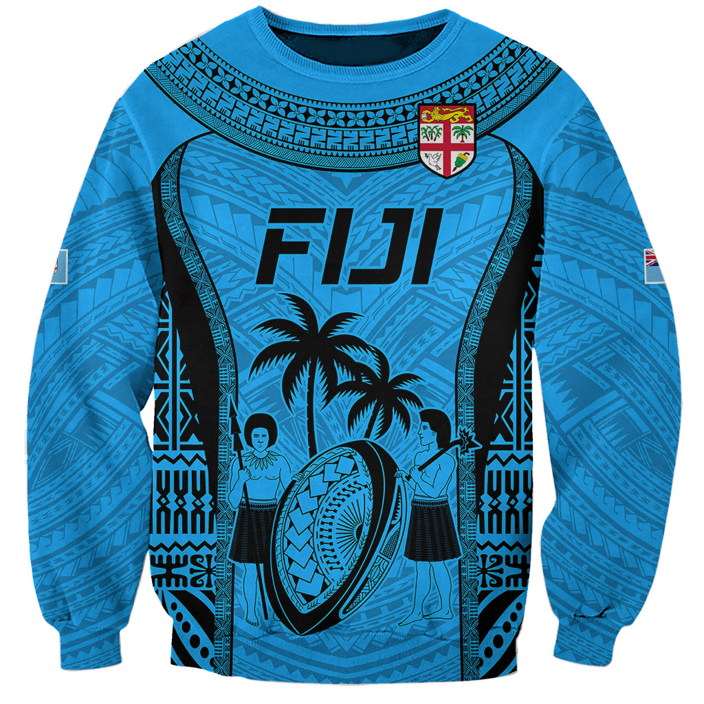 Fiji Rugby Sweatshirt Go Champions World Cup 2023 Tapa Unique Blue Vibe LT9 Unisex Blue - Polynesian Pride