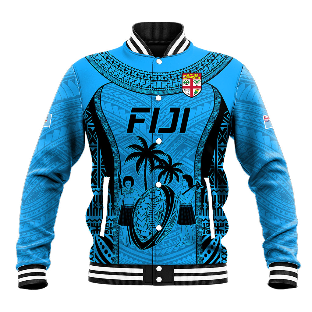 Custom Fiji Rugby Baseball Jacket Go Champions World Cup 2023 Tapa Unique Blue Vibe LT9 Unisex Blue - Polynesian Pride