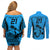 Custom Fiji Rugby Couples Matching Off Shoulder Short Dress and Long Sleeve Button Shirts Go Champions World Cup 2023 Tapa Unique Blue Vibe LT9 - Polynesian Pride