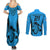 Custom Fiji Rugby Couples Matching Summer Maxi Dress and Long Sleeve Button Shirts Go Champions World Cup 2023 Tapa Unique Blue Vibe LT9 - Polynesian Pride