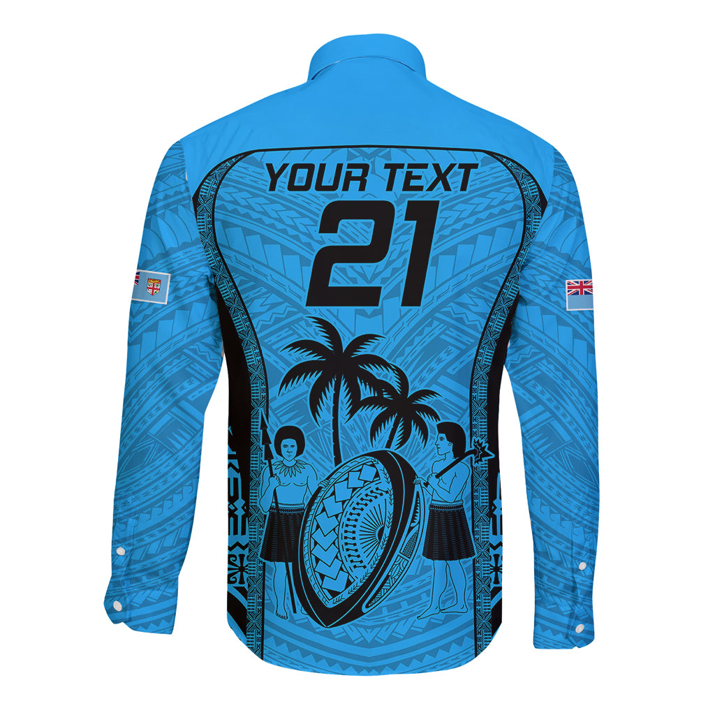 Custom Fiji Rugby Long Sleeve Button Shirt Go Champions World Cup 2023 Tapa Unique Blue Vibe LT9 - Polynesian Pride
