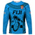 Custom Fiji Rugby Long Sleeve Shirt Go Champions World Cup 2023 Tapa Unique Blue Vibe LT9 Unisex Blue - Polynesian Pride