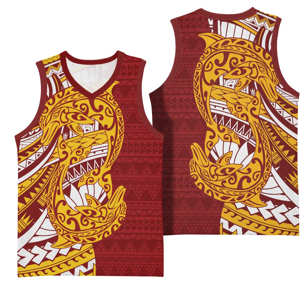 Couple Dolphins Maori Motif Basketball Jersey - Polynesian Pride