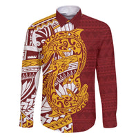 Couple Dolphins Maori Motif Family Matching Off The Shoulder Long Sleeve Dress and Hawaiian Shirt - Polynesian Pride