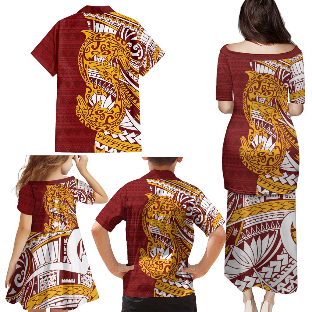 Couple Dolphins Maori Motif Family Matching Puletasi and Hawaiian Shirt - Polynesian Pride