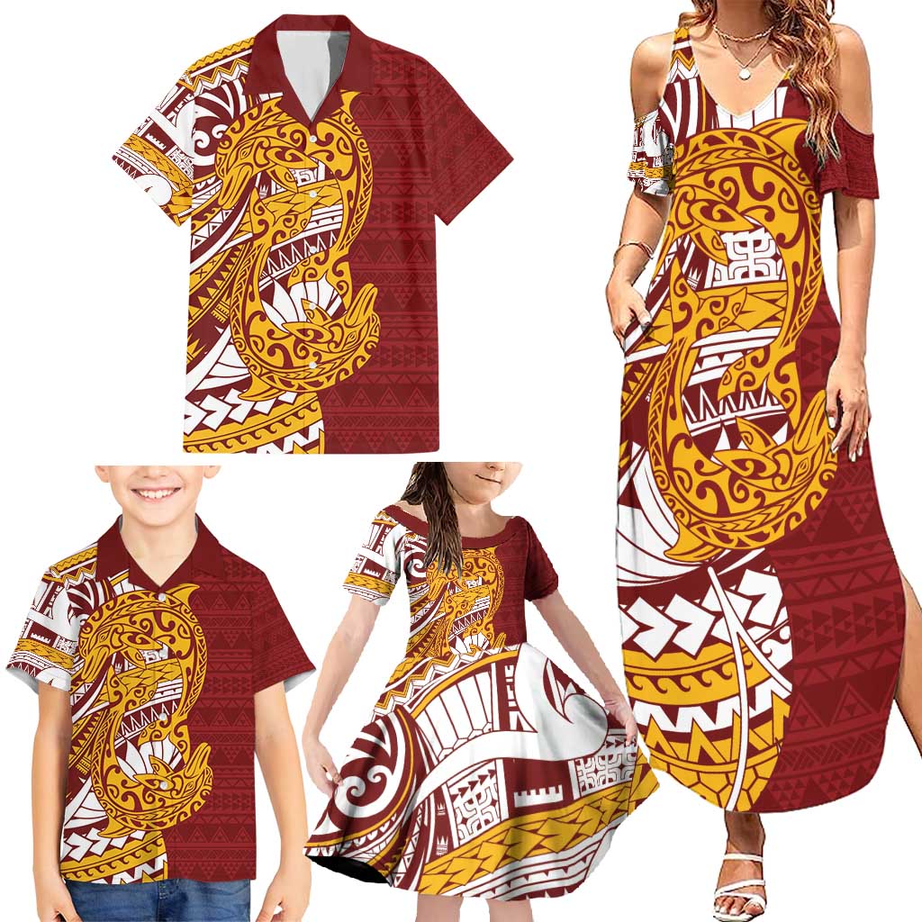 Couple Dolphins Maori Motif Family Matching Summer Maxi Dress and Hawaiian Shirt - Polynesian Pride