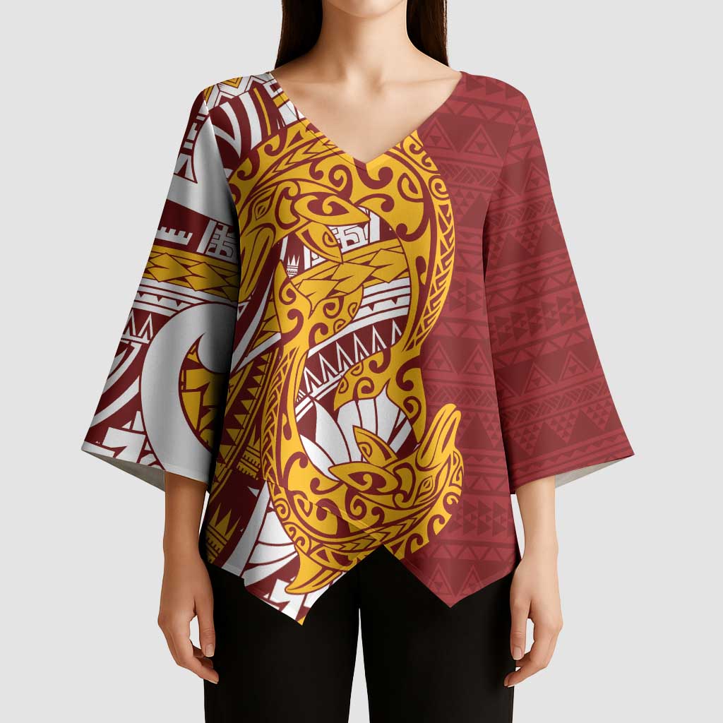 Couple Dolphins Maori Motif Kimono Sleeve Blouse - Polynesian Pride