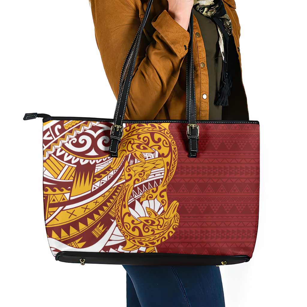 Couple Dolphins Maori Motif Leather Tote Bag - Polynesian Pride