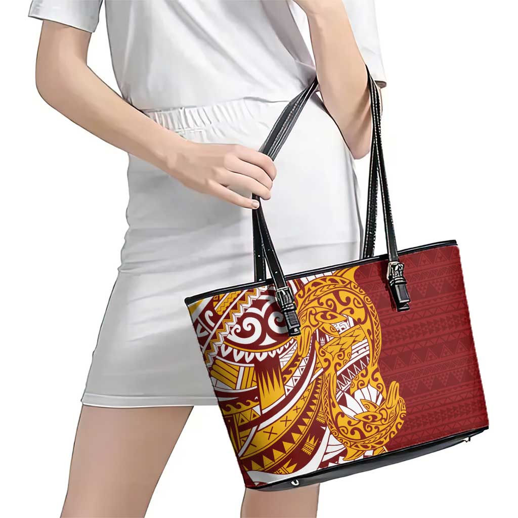 Couple Dolphins Maori Motif Leather Tote Bag - Polynesian Pride