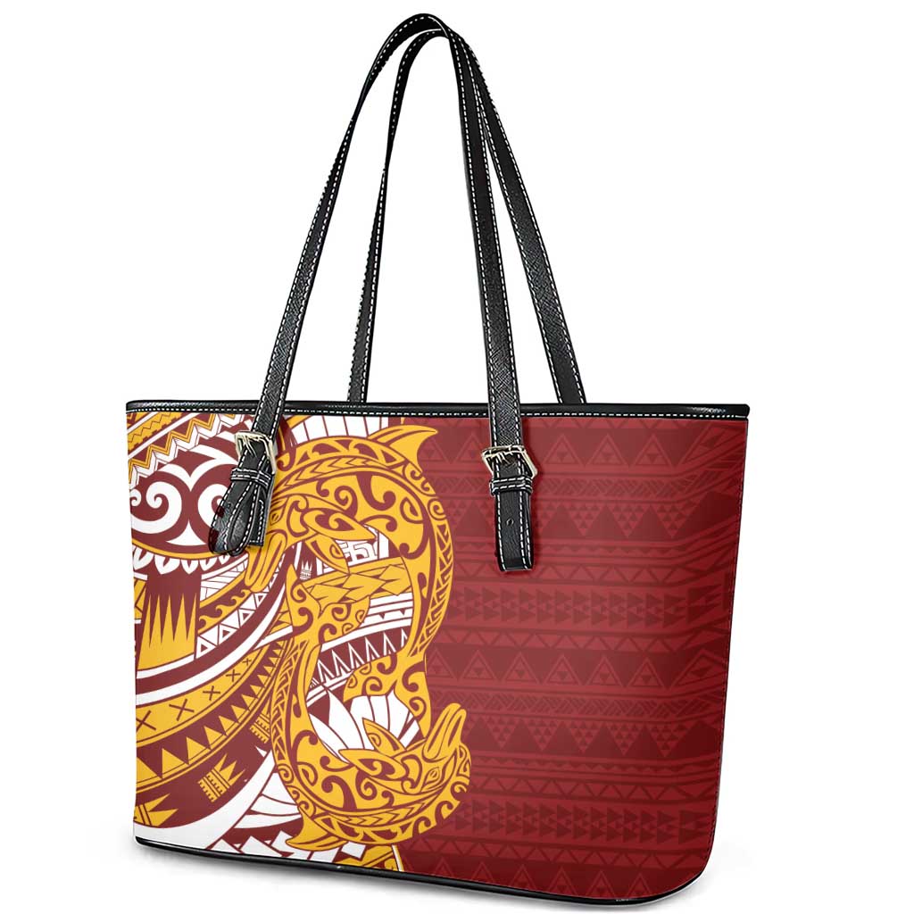 Couple Dolphins Maori Motif Leather Tote Bag - Polynesian Pride