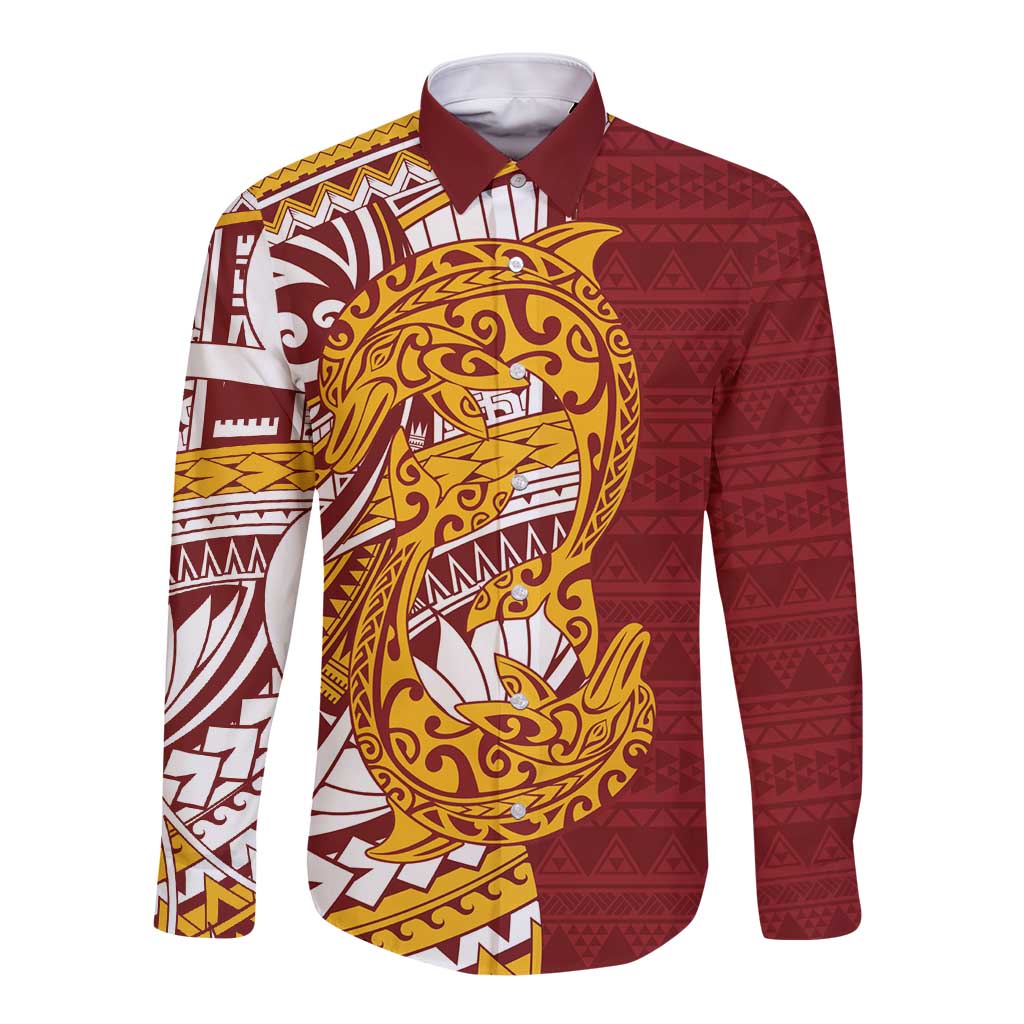 Couple Dolphins Maori Motif Long Sleeve Button Shirt - Polynesian Pride