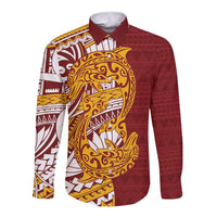 Couple Dolphins Maori Motif Long Sleeve Button Shirt - Polynesian Pride