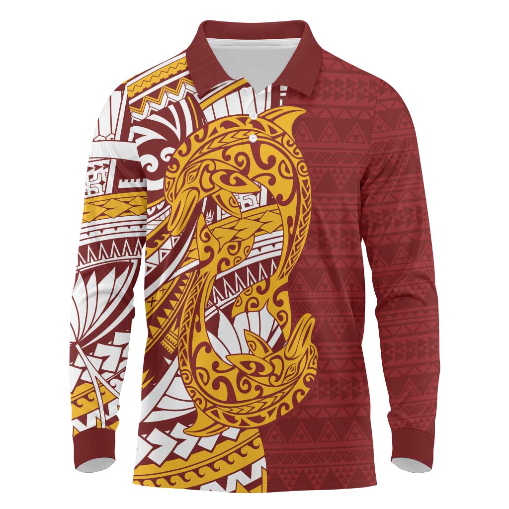 Couple Dolphins Maori Motif Long Sleeve Polo Shirt - Polynesian Pride