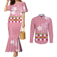 Japanese Asanoha Pattern Couples Matching Mermaid Dress and Long Sleeve Button Shirt Charm Against Evil Spirits LT9 Pink - Polynesian Pride