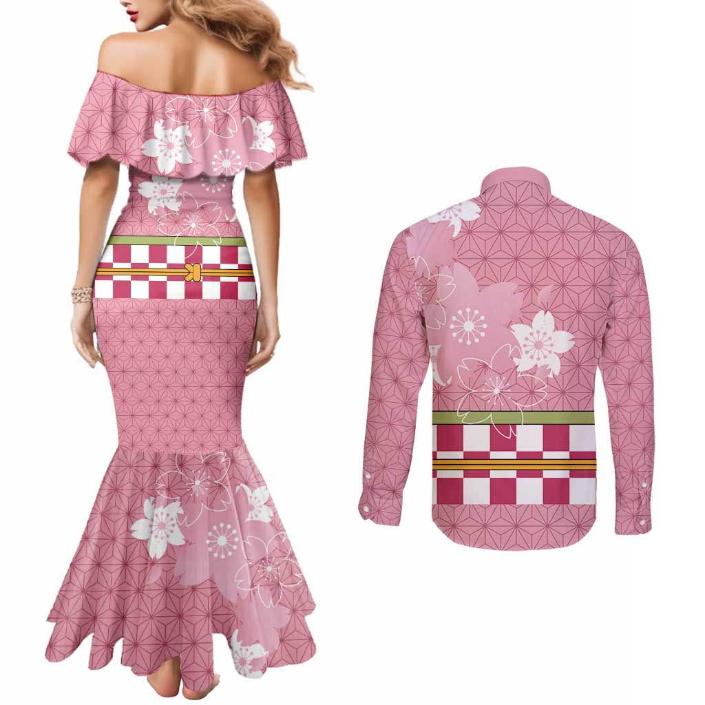 Japanese Asanoha Pattern Couples Matching Mermaid Dress and Long Sleeve Button Shirt Charm Against Evil Spirits LT9 - Polynesian Pride