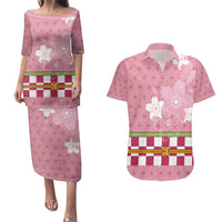 Japanese Asanoha Pattern Couples Matching Puletasi and Hawaiian Shirt Charm Against Evil Spirits LT9 Pink - Polynesian Pride