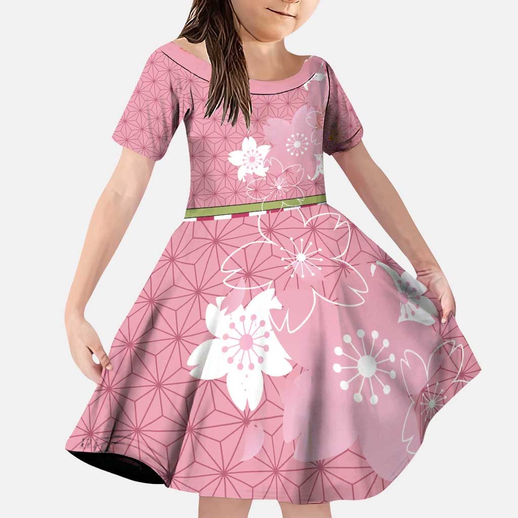 Japanese Asanoha Pattern Family Matching Puletasi and Hawaiian Shirt Charm Against Evil Spirits LT9 Daughter's Dress Pink - Polynesian Pride